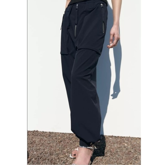 Zara Cargo Trousers With Zips Blue NWT - Picture 3 of 12